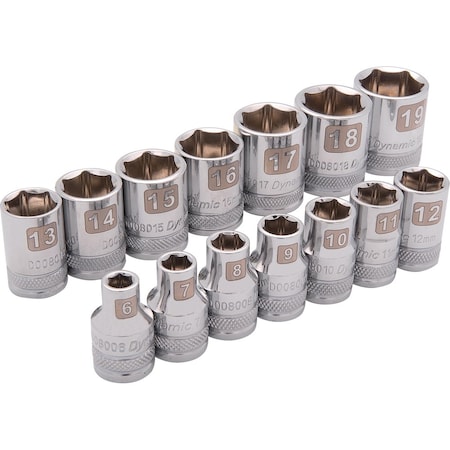 Dynamic Tools 3/8" Drive 14 Piece 6 Point, Std Metric Socket Set, 6mm - 19mm D010004